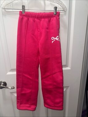 Amazon Bright Pink Girls' Fleece Joggers with White Bow Accent